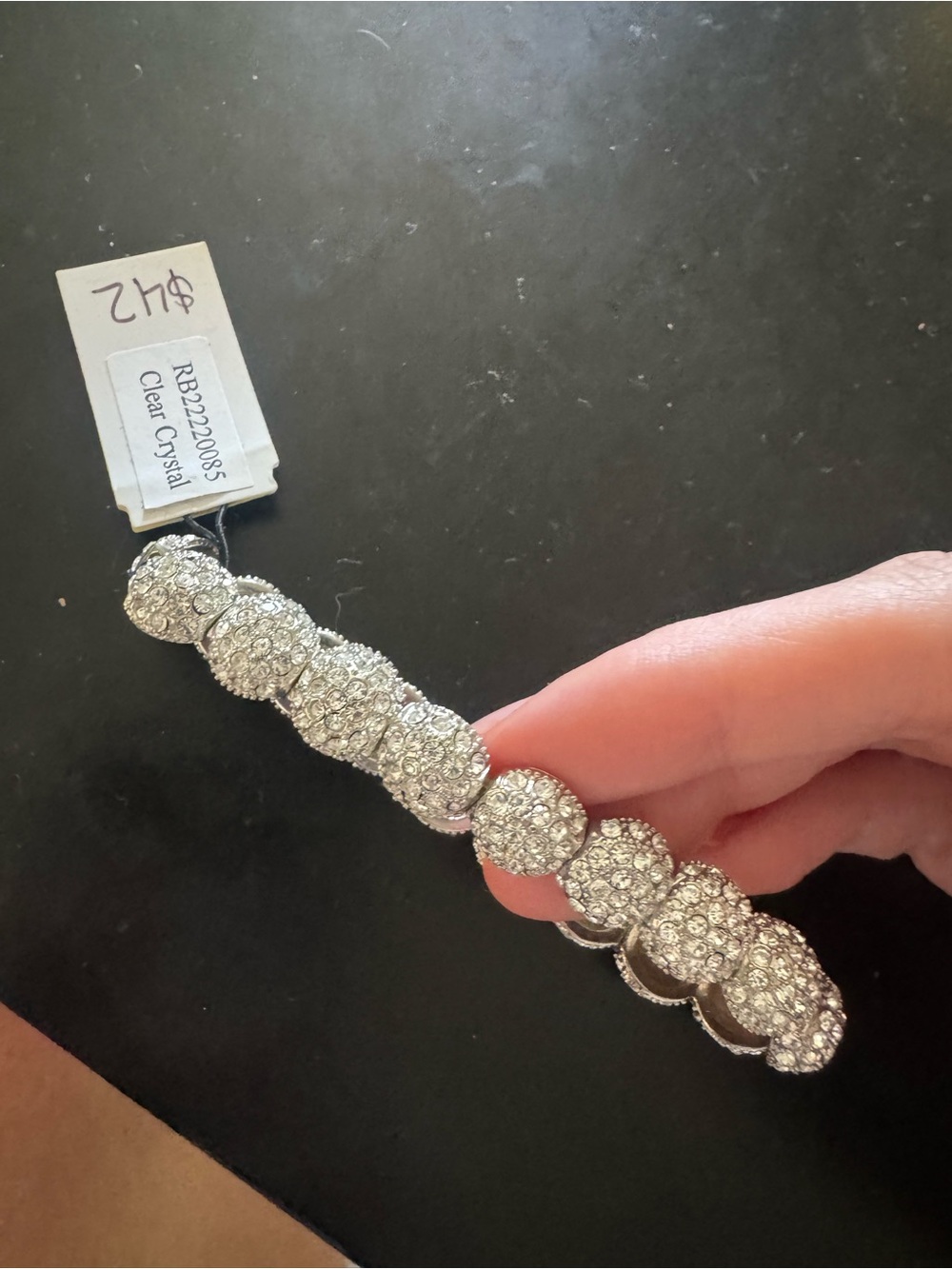 Clear Crystal Pavé Disc Bracelet - Silver Tone